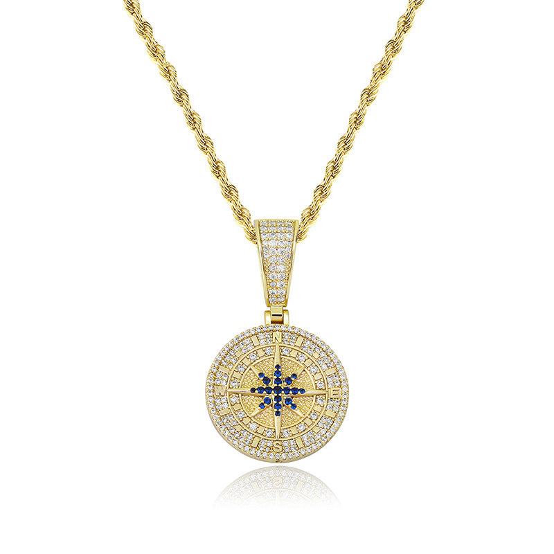 Needle Compass Pendant Full Zircon Hip Hop Pendant Hiphop Personality Trendy Necklace Jewelry