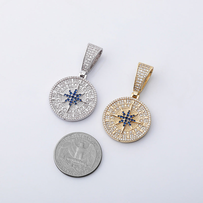Needle Compass Pendant Full Zircon Hip Hop Pendant Hiphop Personality Trendy Necklace Jewelry