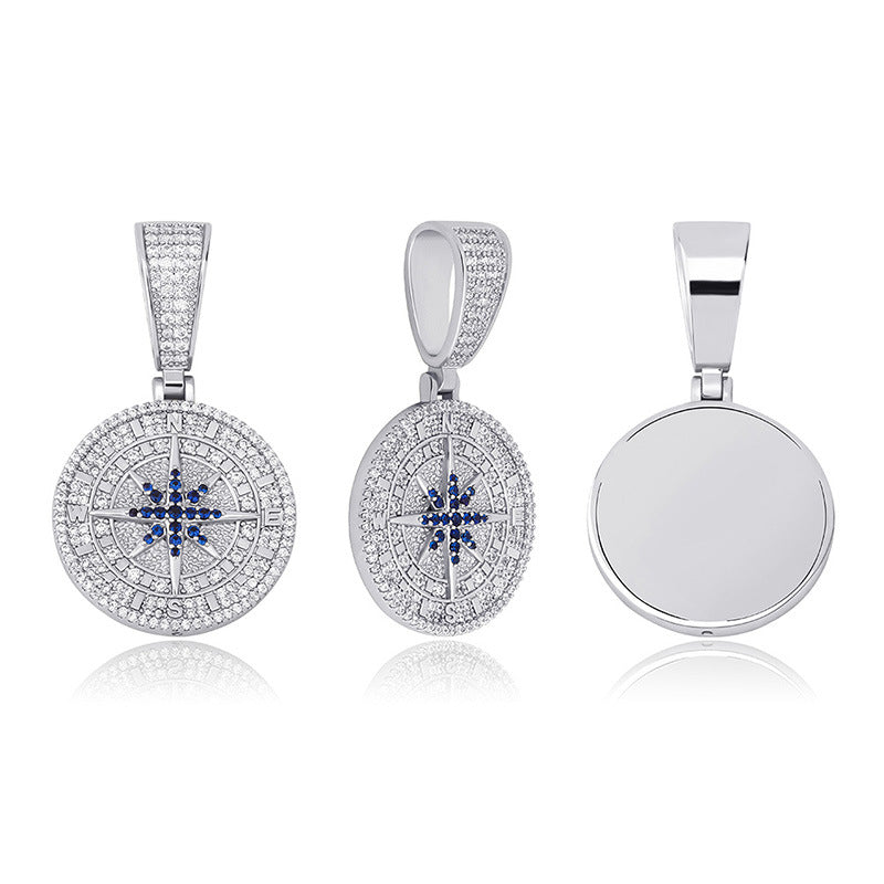 Needle Compass Pendant Full Zircon Hip Hop Pendant Hiphop Personality Trendy Necklace Jewelry
