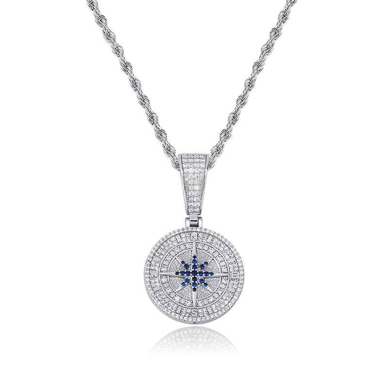 Needle Compass Pendant Full Zircon Hip Hop Pendant Hiphop Personality Trendy Necklace Jewelry
