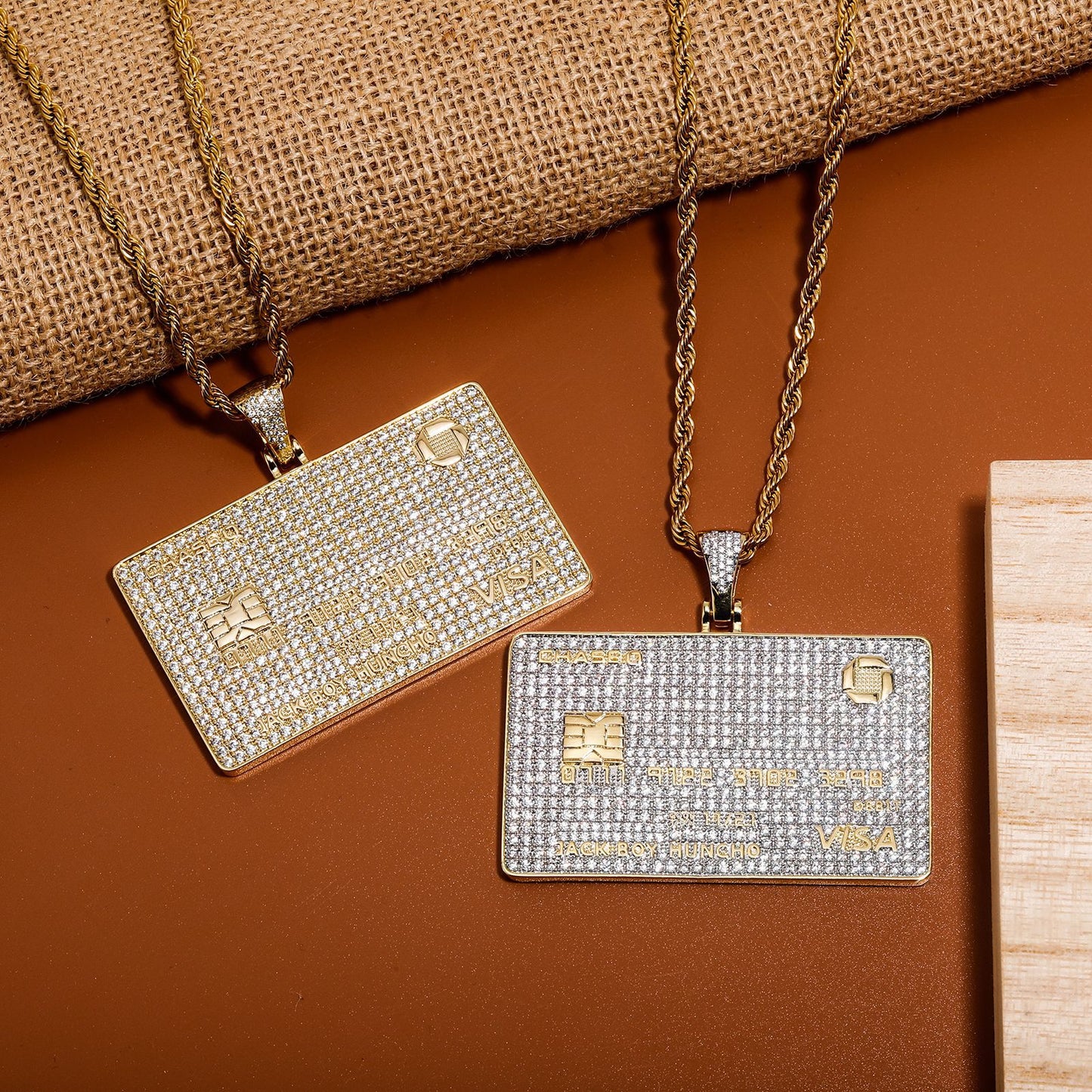 VISA Card Gold Card Black Card Jewelry Full Micro Pave Zircon Trendy Men Charm Pendant Necklace Jewelry