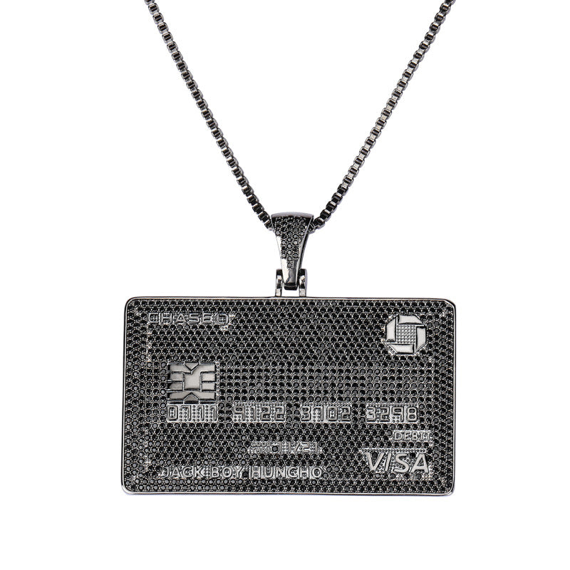 VISA Card Gold Card Black Card Jewelry Full Micro Pave Zircon Trendy Men Charm Pendant Necklace Jewelry