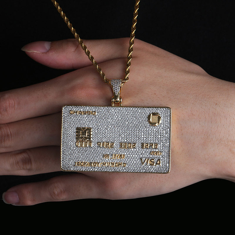VISA Card Gold Card Black Card Jewelry Full Micro Pave Zircon Trendy Men Charm Pendant Necklace Jewelry
