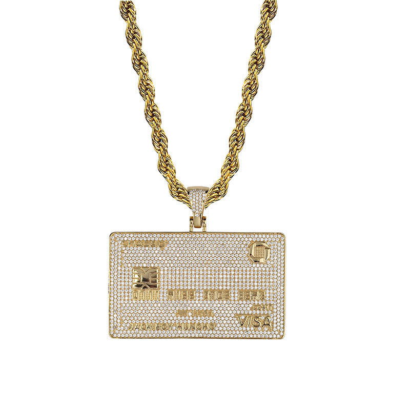 VISA Card Gold Card Black Card Jewelry Full Micro Pave Zircon Trendy Men Charm Pendant Necklace Jewelry