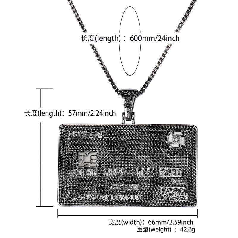 VISA Card Gold Card Black Card Jewelry Full Micro Pave Zircon Trendy Men Charm Pendant Necklace Jewelry