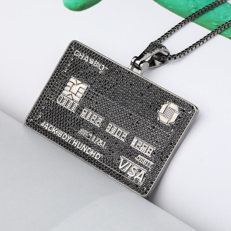 VISA Card Gold Card Black Card Jewelry Full Micro Pave Zircon Trendy Men Charm Pendant Necklace Jewelry