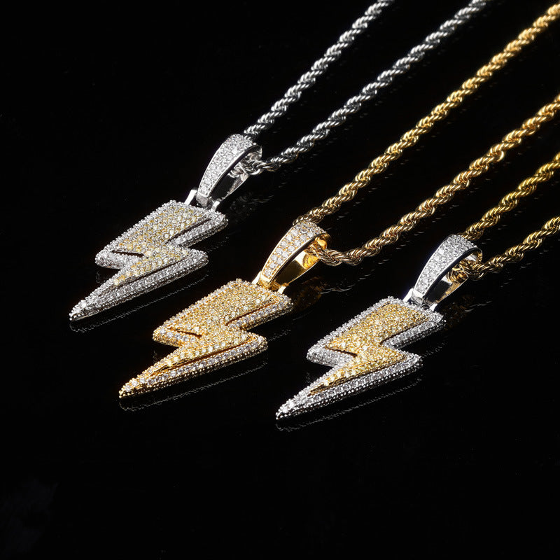 Popular Lightning Pendant Full Zircon Personalized Hip Hop Trendy Pendant Necklace Jewelry