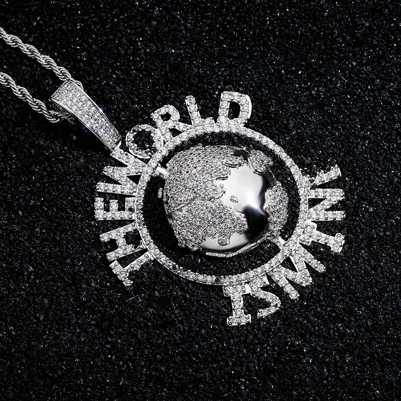 Minecraft Earth Hip-Hop Pendant Necklace Glossy Zircon Trend Accessories for Men and Women