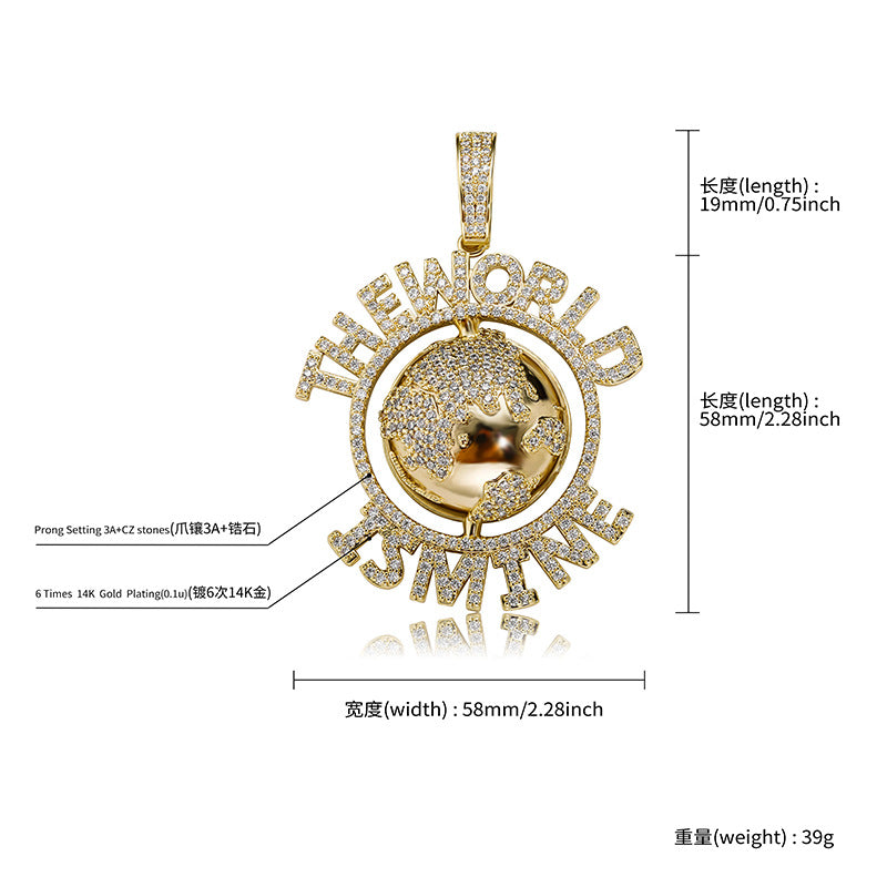 Minecraft Earth Hip-Hop Pendant Necklace Glossy Zircon Trend Accessories for Men and Women
