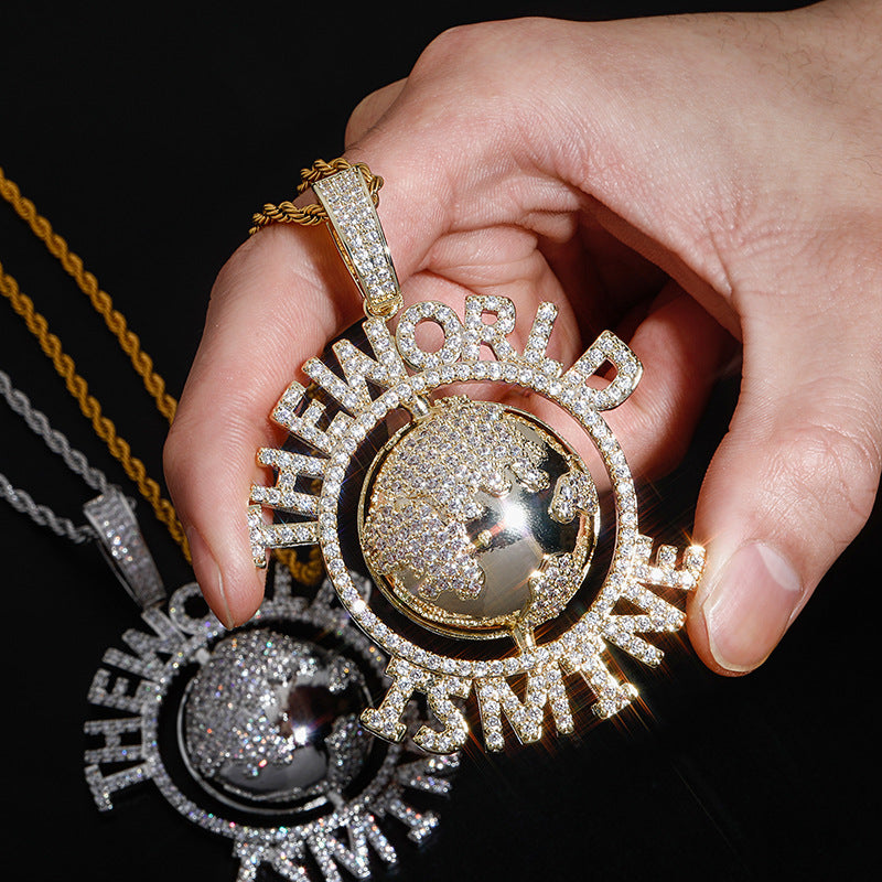 Minecraft Earth Hip-Hop Pendant Necklace Glossy Zircon Trend Accessories for Men and Women