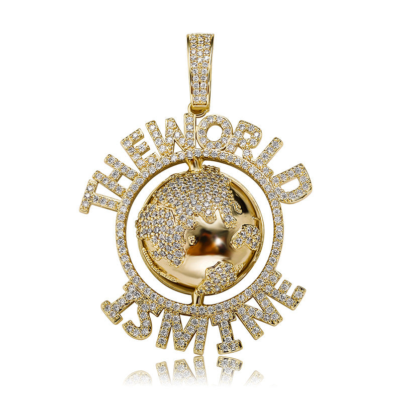 Minecraft Earth Hip-Hop Pendant Necklace Glossy Zircon Trend Accessories for Men and Women