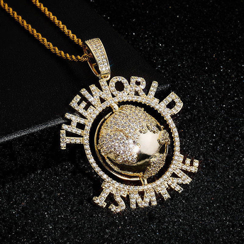 Minecraft Earth Hip-Hop Pendant Necklace Glossy Zircon Trend Accessories for Men and Women