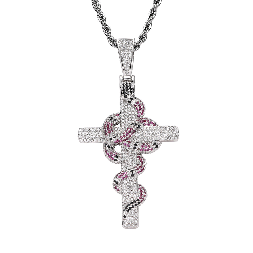 Retro Cross Snake Pendant Personalized Creative Copper Micro-inlaid Zirconium Pendant Necklace Jewelry