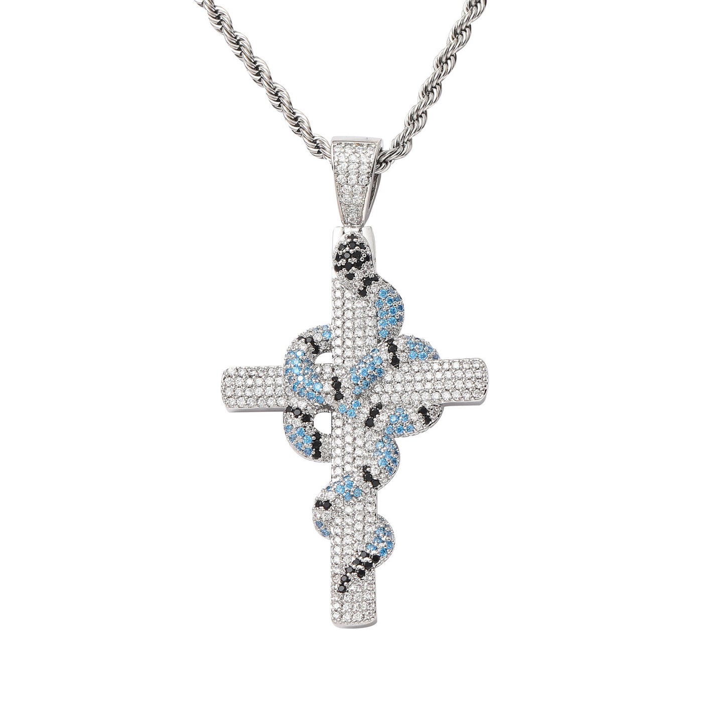 Retro Cross Snake Pendant Personalized Creative Copper Micro-inlaid Zirconium Pendant Necklace Jewelry