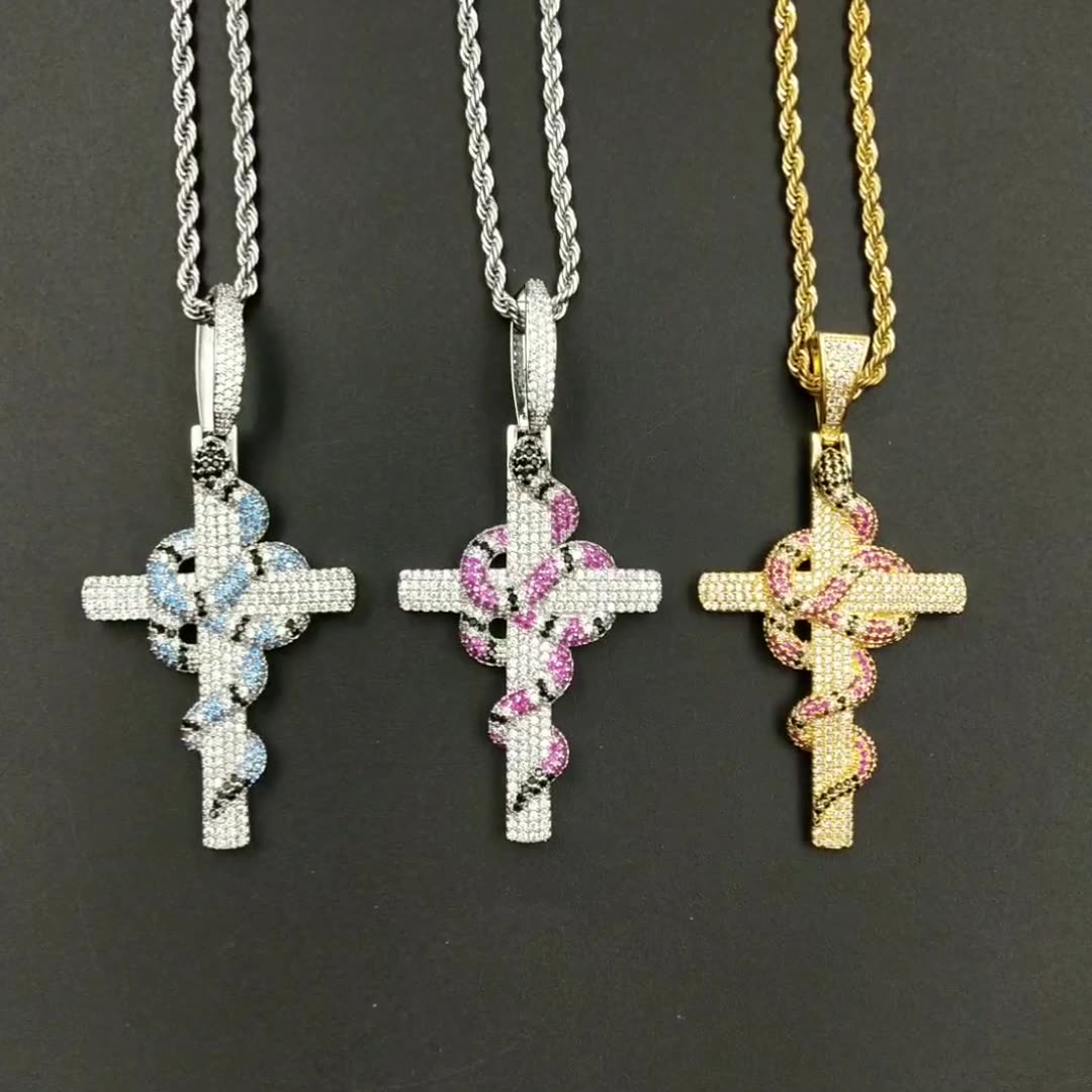 Retro Cross Snake Pendant Personalized Creative Copper Micro-inlaid Zirconium Pendant Necklace Jewelry
