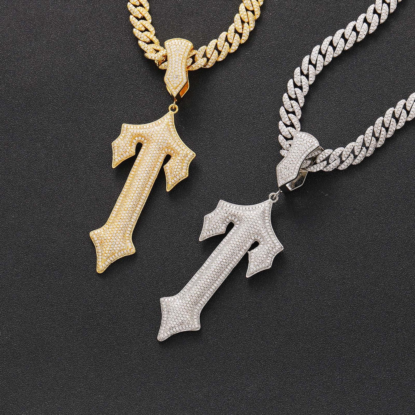 Large Sword Cross Pendant Large Trendy Brass Micro Pave Zircon Men Hip Hop Pendant Necklace
