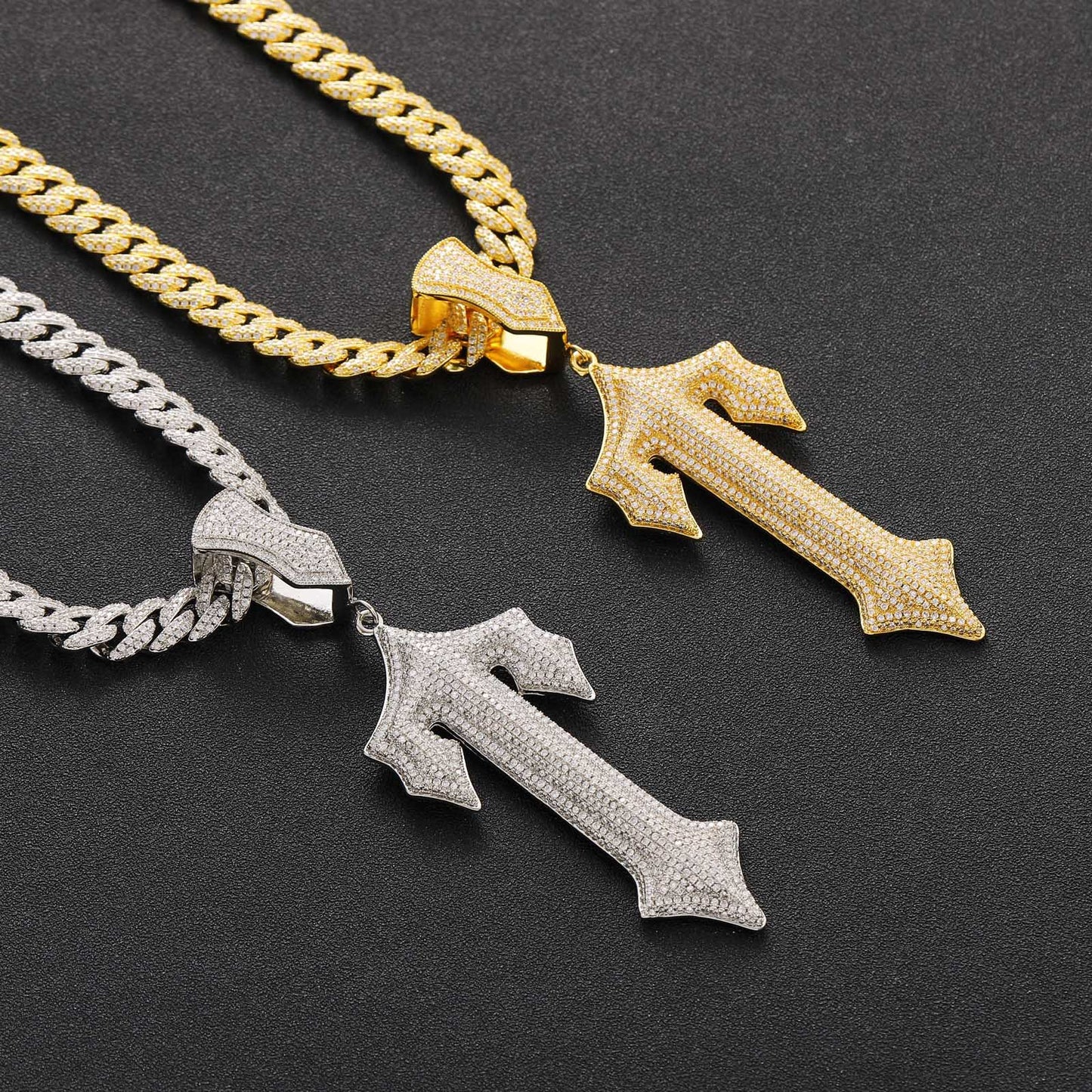 Large Sword Cross Pendant Large Trendy Brass Micro Pave Zircon Men Hip Hop Pendant Necklace