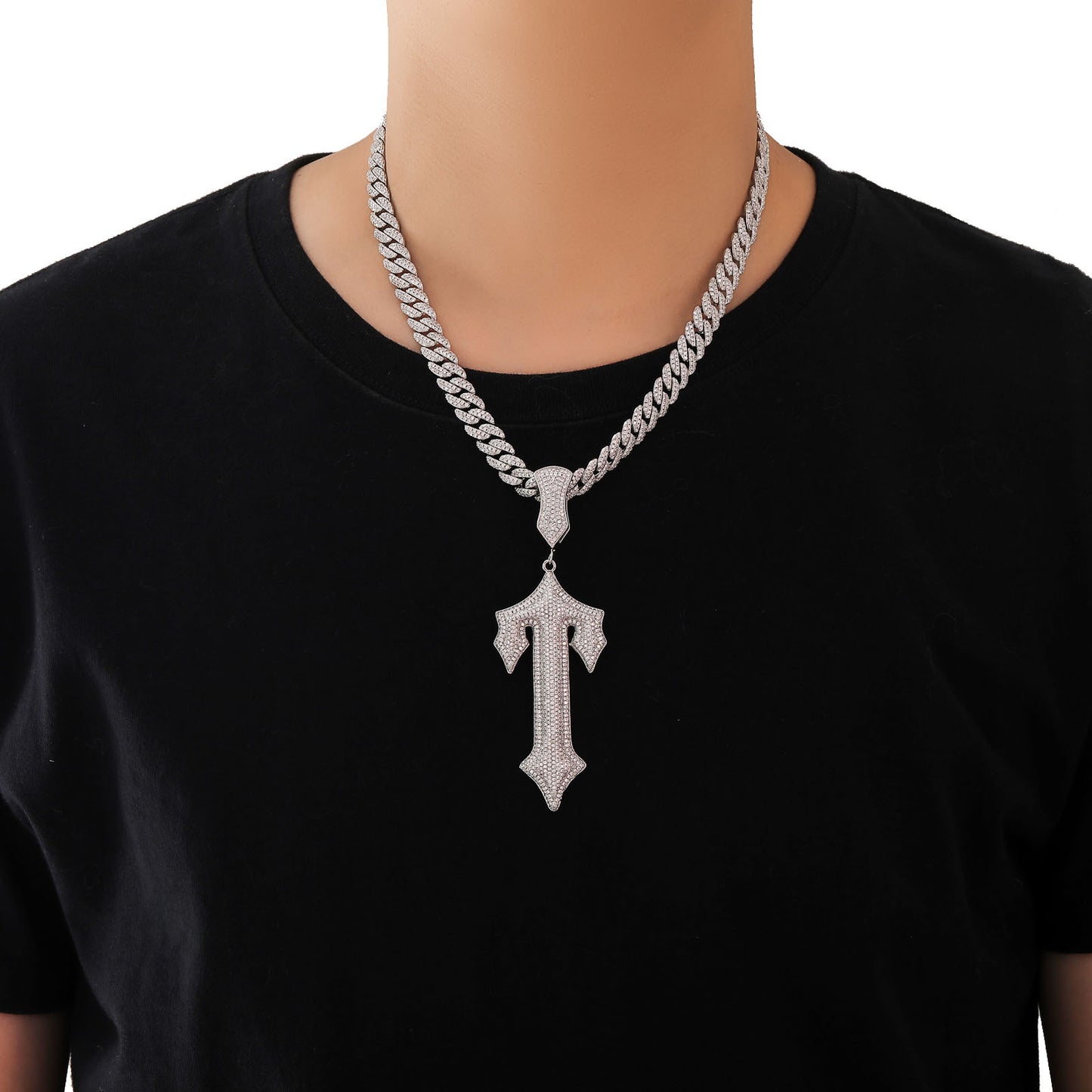 Large Sword Cross Pendant Large Trendy Brass Micro Pave Zircon Men Hip Hop Pendant Necklace