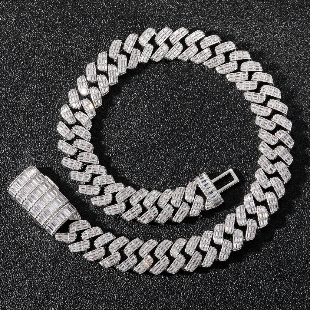 Hiphop Square Round Zircon Chain Mixed Diamond Cuban Link Chain Necklace Fashion Style Jewelry