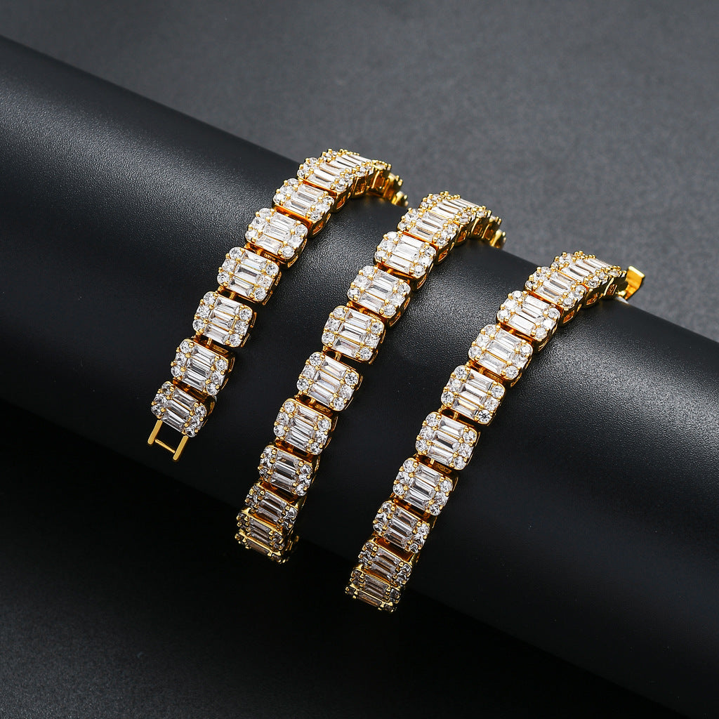 Baguette Cubic Zirconia Cz Tennis Chain Necklace Hip Hop Iced Out Bling Men Boy Rock Punk ICE Jewelry