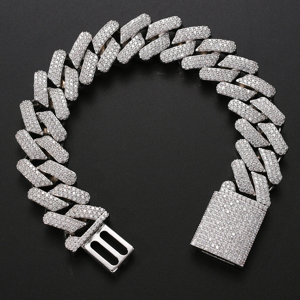 Hip Hop 20MM Box Buckle Miami Heavy Industry Bar Cuban Link Chain Full Zircon Hip Hop Men Bracelet Jewelry