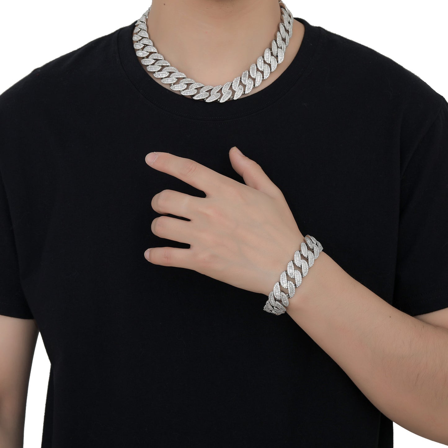 Hip Hop 20MM Box Buckle Miami Heavy Industry Bar Cuban Link Chain Full Zircon Hip Hop Men Necklace Jewelry
