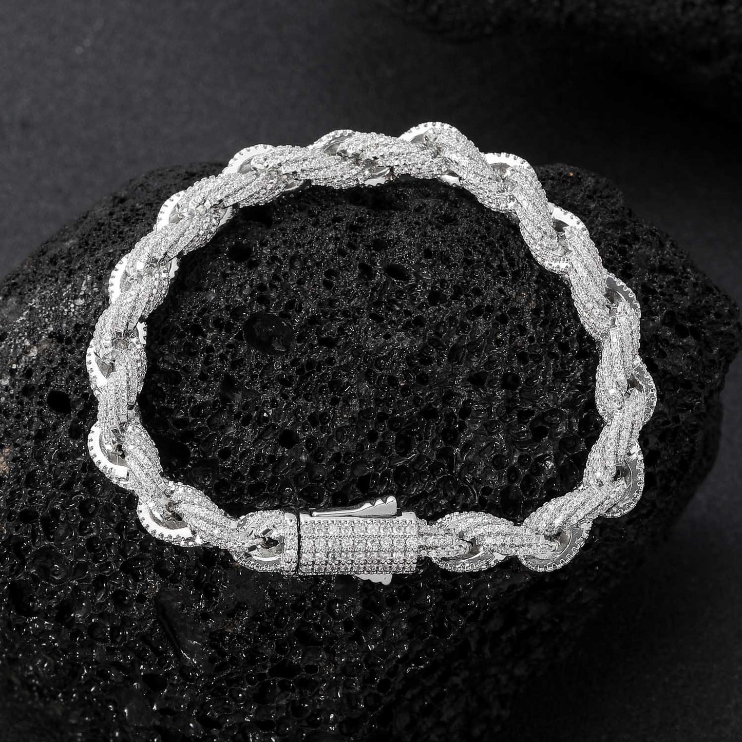 European American Hip Hop Bracelet Men Full Zircon 8mm Twist Chain Rope Chain Hiphop Men Bracelet ewelry
