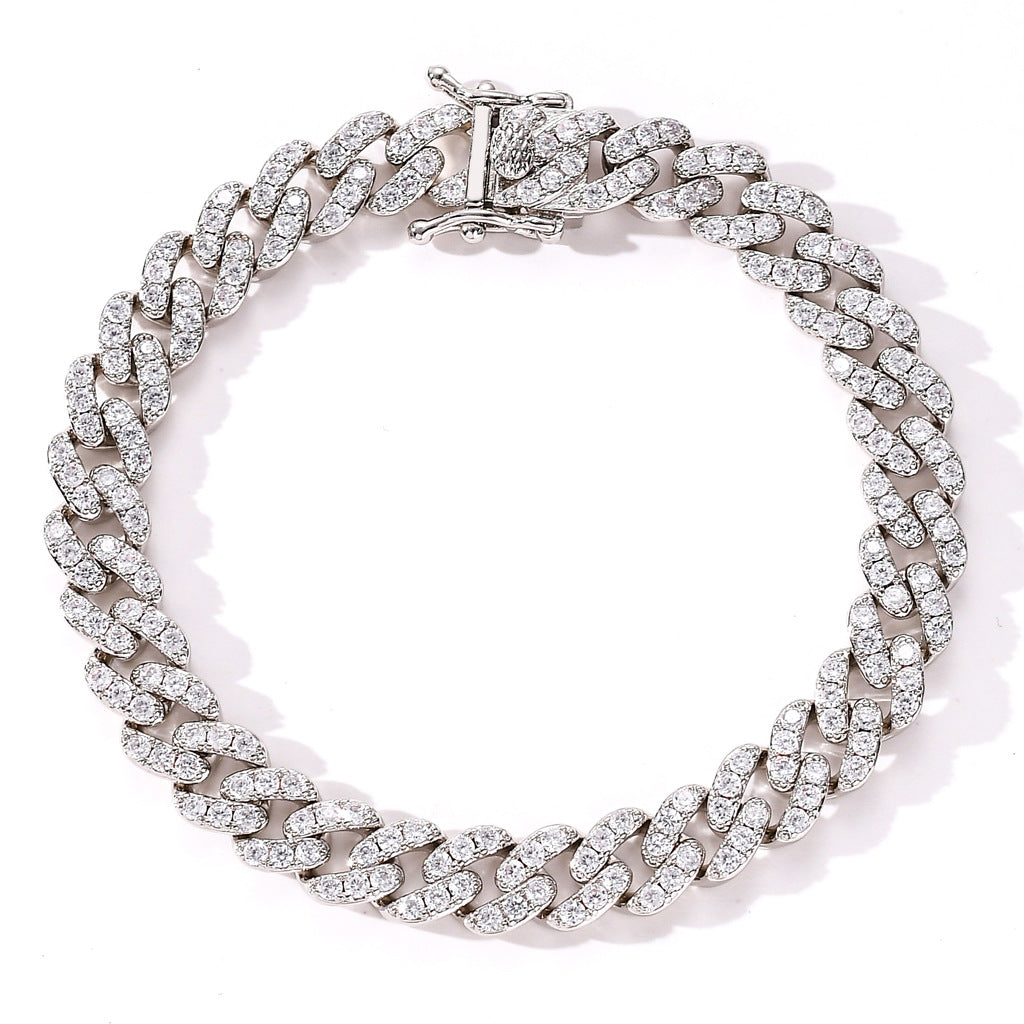 Hip Hop Fashion 9mm 1 Row White Zircon Rose Gold Iced Out Miami Cuban Link Chain Bracelet Jewelry