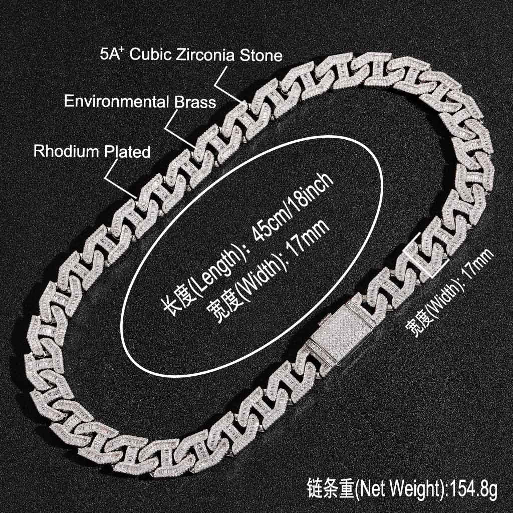 17MM Copper Zircon Wholesale Hip Hop Zircon Cuban Link Chain Gold Men Necklace 14K Diamond Jewelry Cuban Chain Necklace
