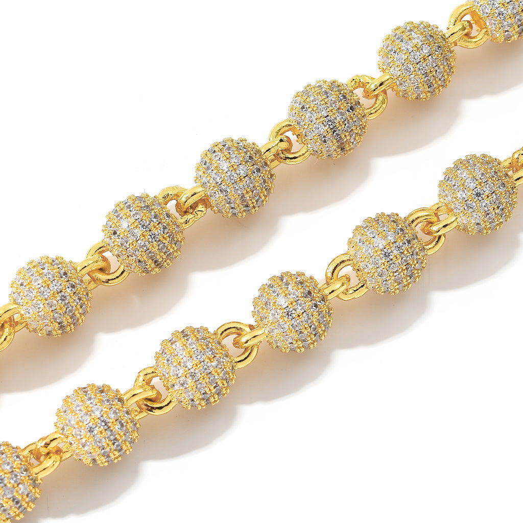 Wholesale Price Hip Hop Men 8mm Ball Chain Necklace 14K Gold Plated Iced Out Luxury Choker Cuban Chain Bracelet Beads Jewelry