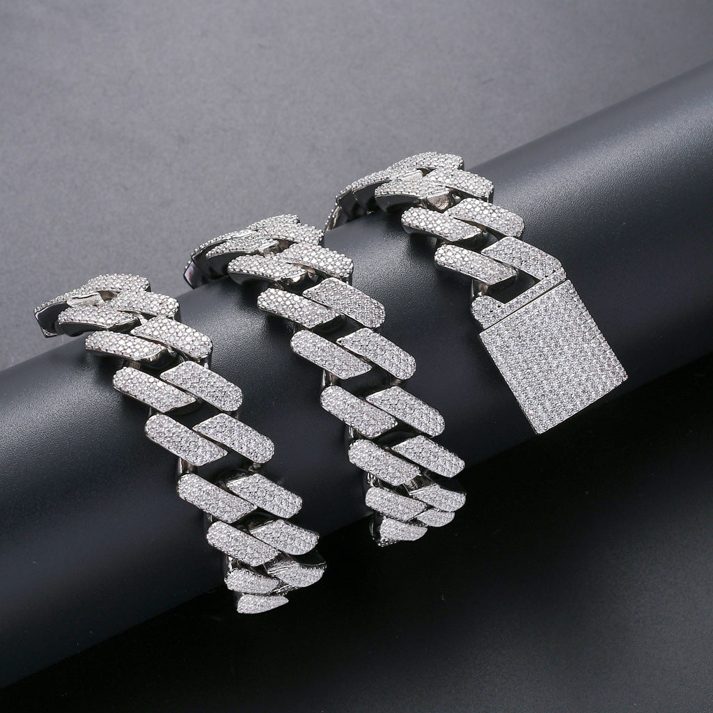 Hip Hop 20MM Box Buckle Miami Heavy Industry Bar Cuban Link Chain Full Zircon Hip Hop Men Necklace Jewelry
