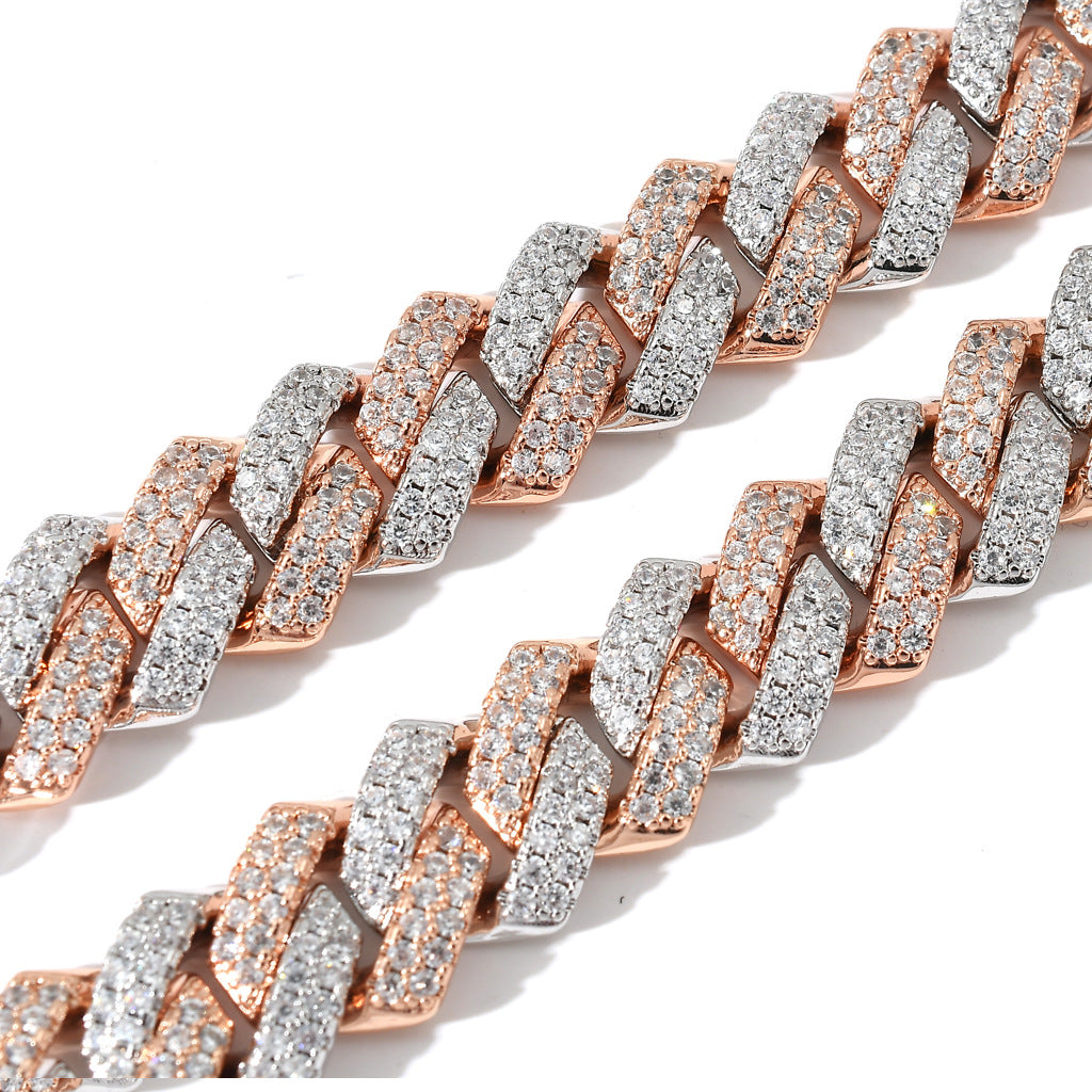 New 14mm White Gold Rose Gold Mixed Color Chocker Necklace From India Solid Gold Cuban Link Chain Necklace Jewelry