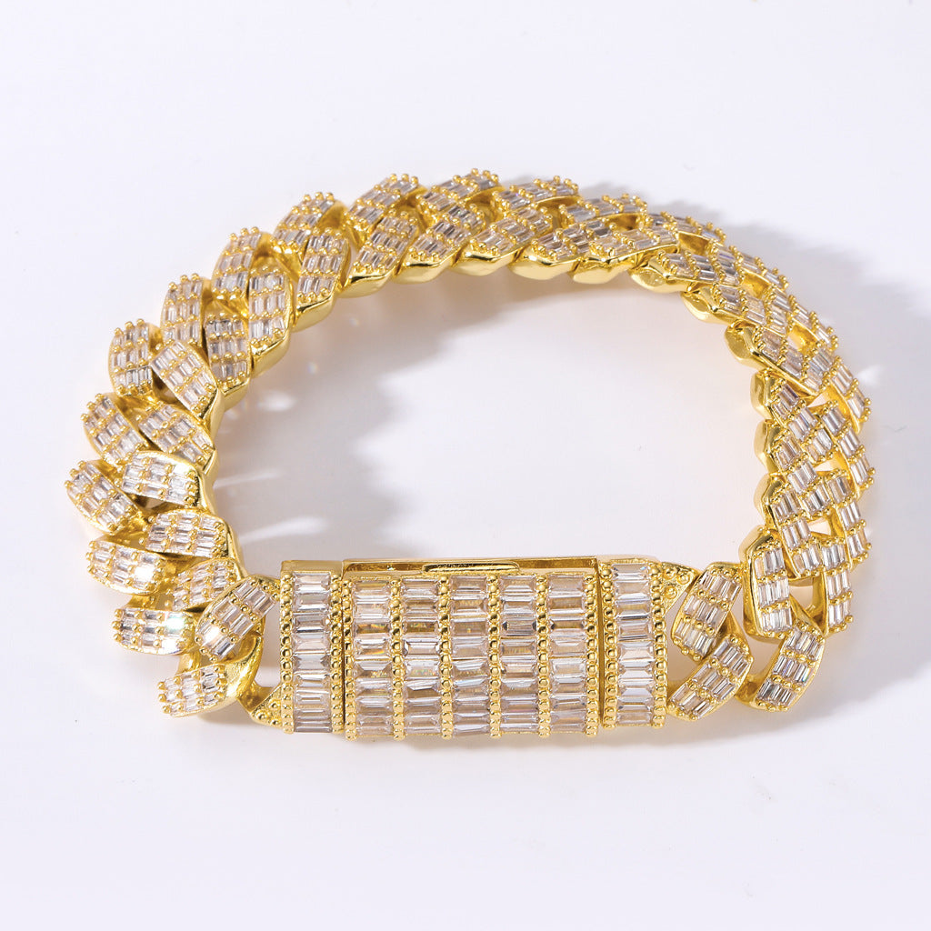 Hip Hop Jewelry Cheap Square Round Zircon Chain Mixed Diamond Cuban Link Chain Bracelet Fashion Style Jewelry