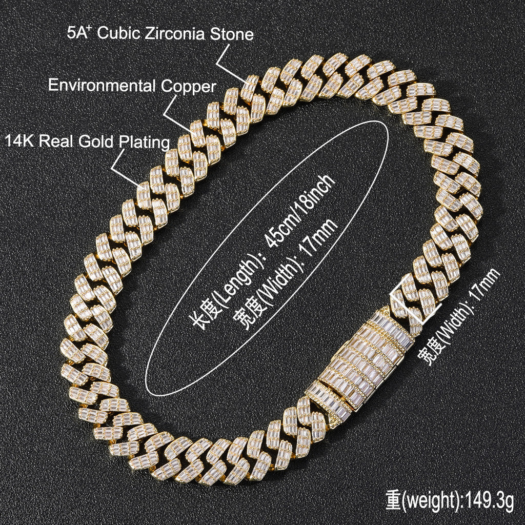 Hiphop Square Round Zircon Chain Mixed Diamond Cuban Link Chain Necklace Fashion Style Jewelry