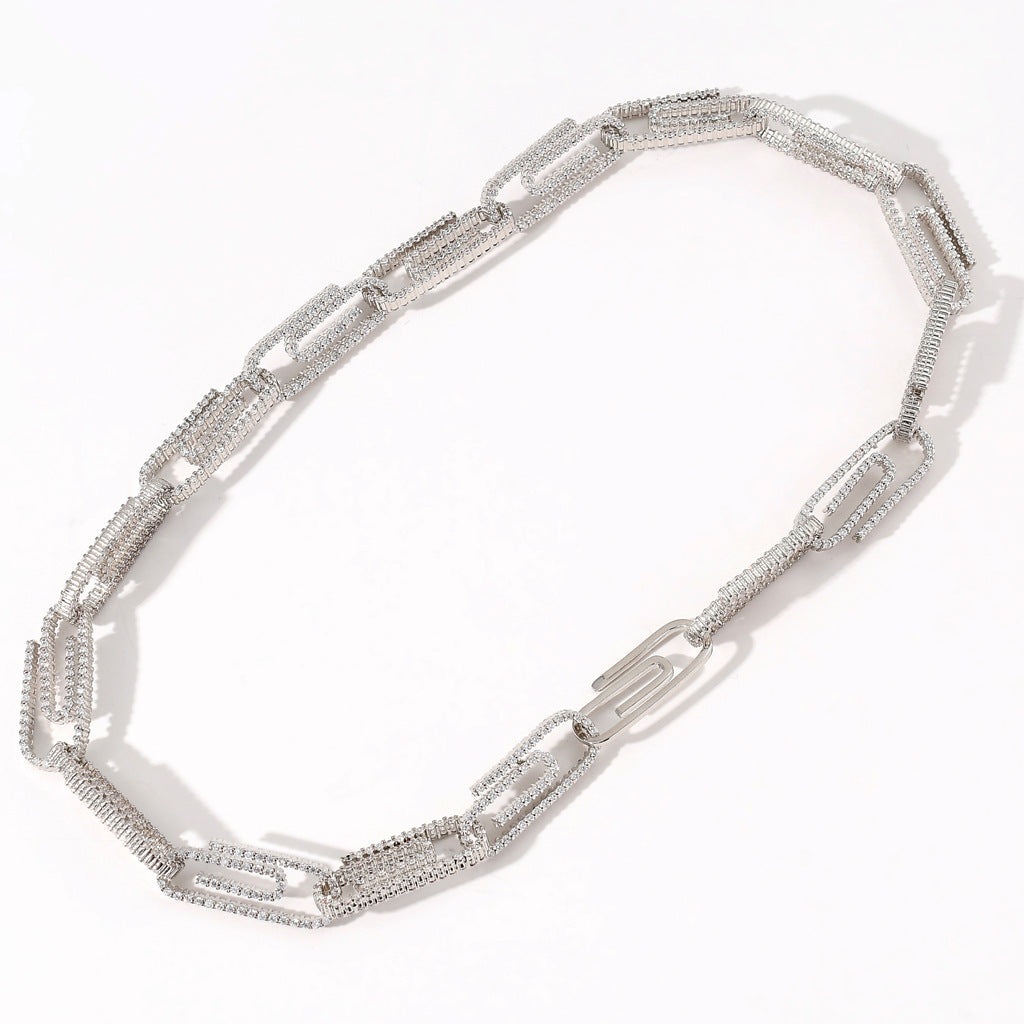 10mm Iced Out CZ Diamond Paperclip Choker Necklace Hiphop Jewelry