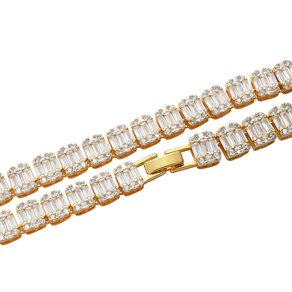 Baguette Cubic Zirconia Cz Tennis Chain Necklace Hip Hop Iced Out Bling Men Boy Rock Punk ICE Jewelry