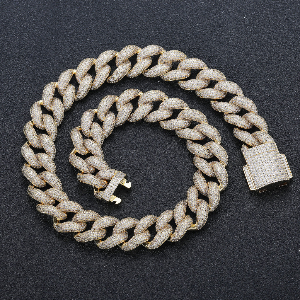 European And American New Hiphop Necklace 18mm Encrypted Bubble Cuban Chain Spring Buckle Full Zircon Domineering Necklace Jewelry