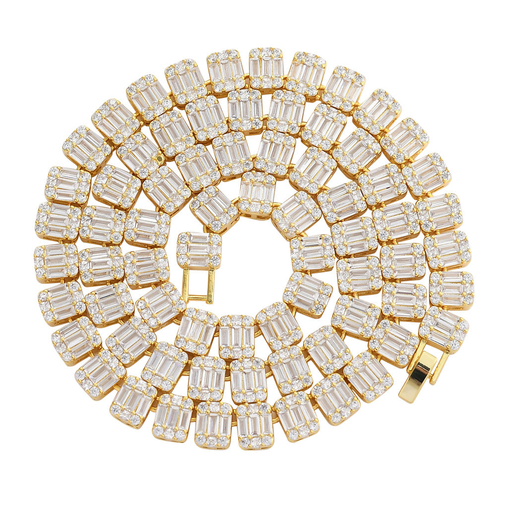 Baguette Cubic Zirconia Cz Tennis Chain Necklace Hip Hop Iced Out Bling Men Boy Rock Punk ICE Jewelry