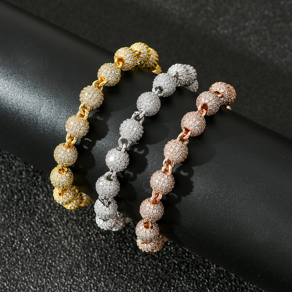 Wholesale Price Hip Hop Men 8mm Ball Chain Necklace 14K Gold Plated Iced Out Luxury Choker Cuban Chain Bracelet Beads Jewelry