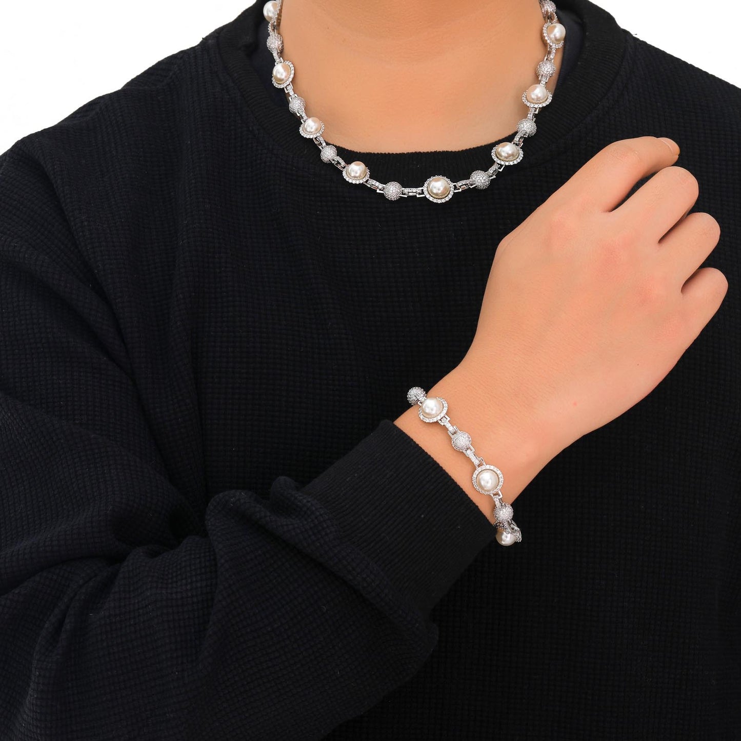 New Arrival Hip Hop Diamond Pearl Necklace Men Fashion Hip Hop Necklace Jewelry