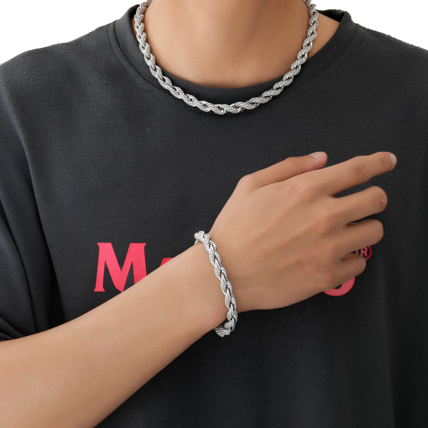 European American Hip Hop Bracelet Men Full Zircon 8mm Twist Chain Rope Chain Hiphop Men Bracelet ewelry