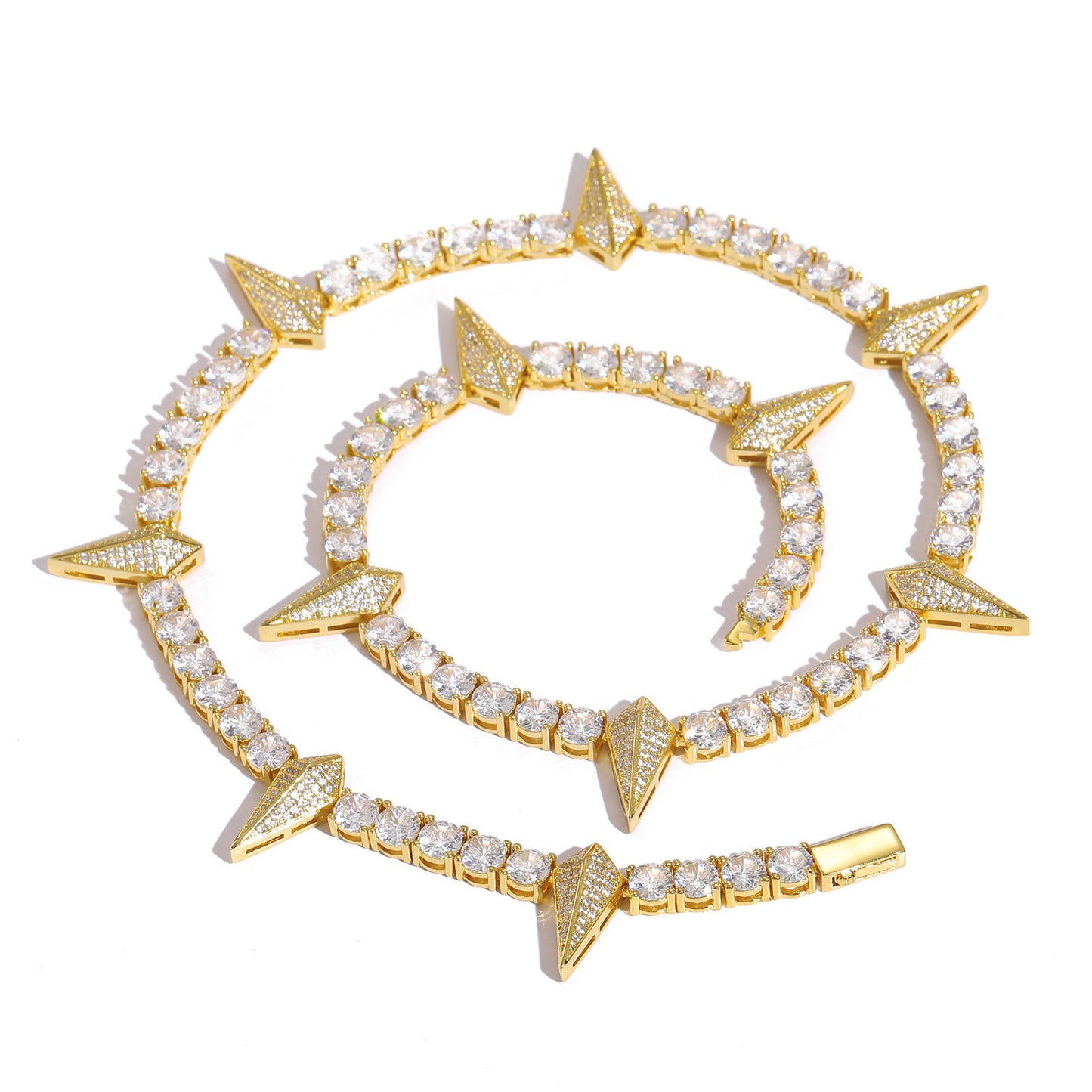 Hip Hop Bling 5mm Brass Plated Gold Zircon Tennis Chain Iced Out Wolf Tooth Cubic Zircon CZ Necklace Jewelry
