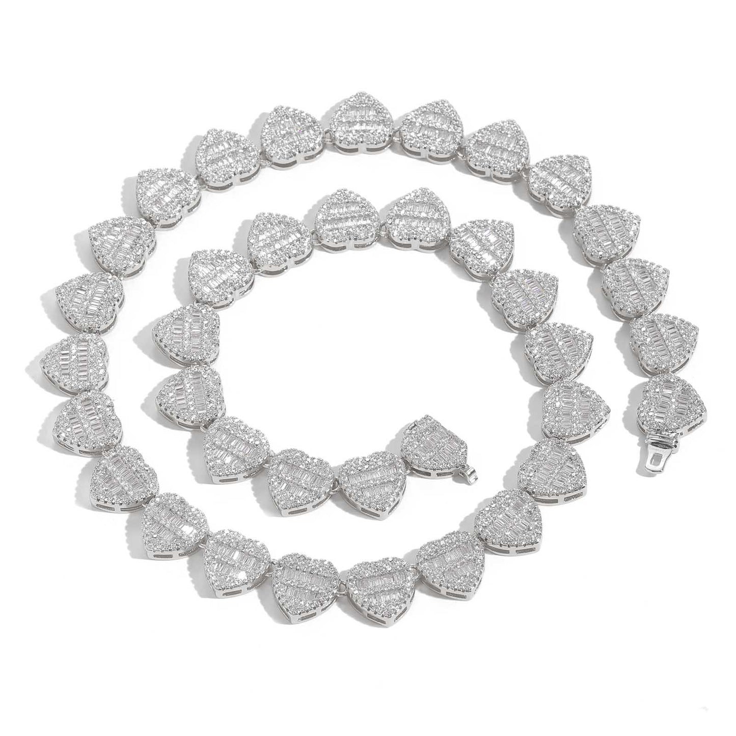 Luxury Hip Hop 12MM Bling Cubic Zirconia CZ Iced Out Heart Link Chain Necklace