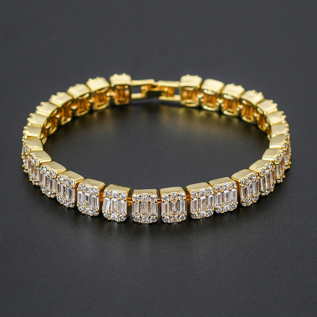 Hip Hop Zirconia Baguette Bracelet Mens Diamond Tennis Bracelet Singers Rappers Bling CZ Bracelets