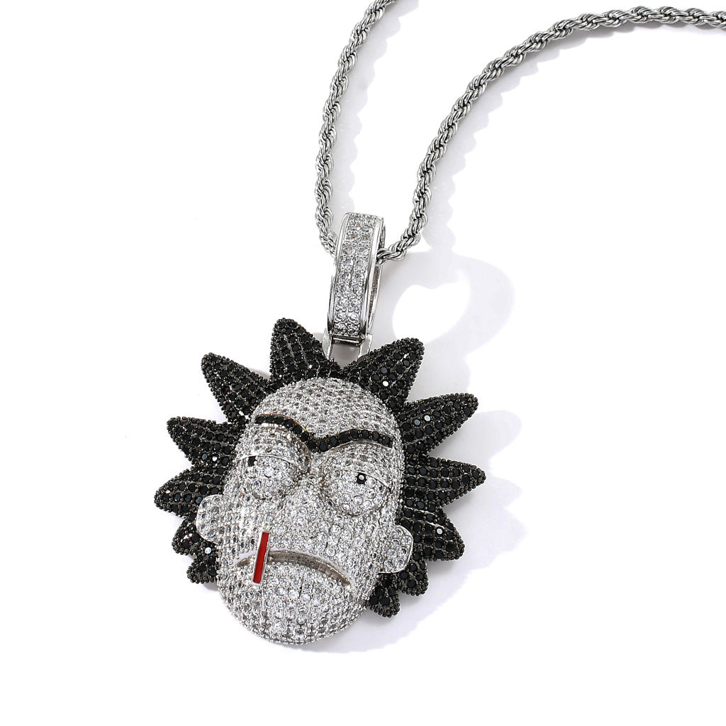 Brass With Zircon Anime Character Rick Avatar Pendant Necklace Collar Con Colgante De Rick