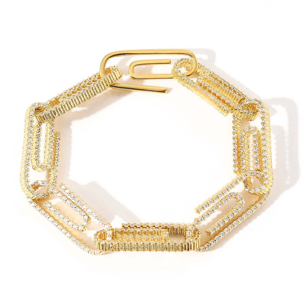 10mm Miami Zirconia Diamond CZ Bling Diamond Cuban Link Paper Clip Bracelet