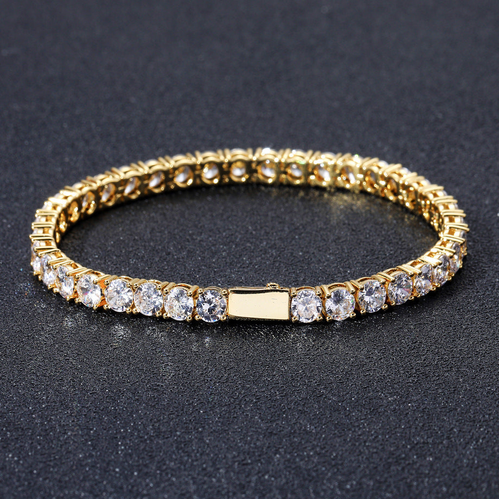 Classic 3mm/4mm/5mm Wide Spring Buckle Hip-Hop Brass CZ Tennis Linkl Chain A Row Zircon Hiphop Bracelet Jewelry