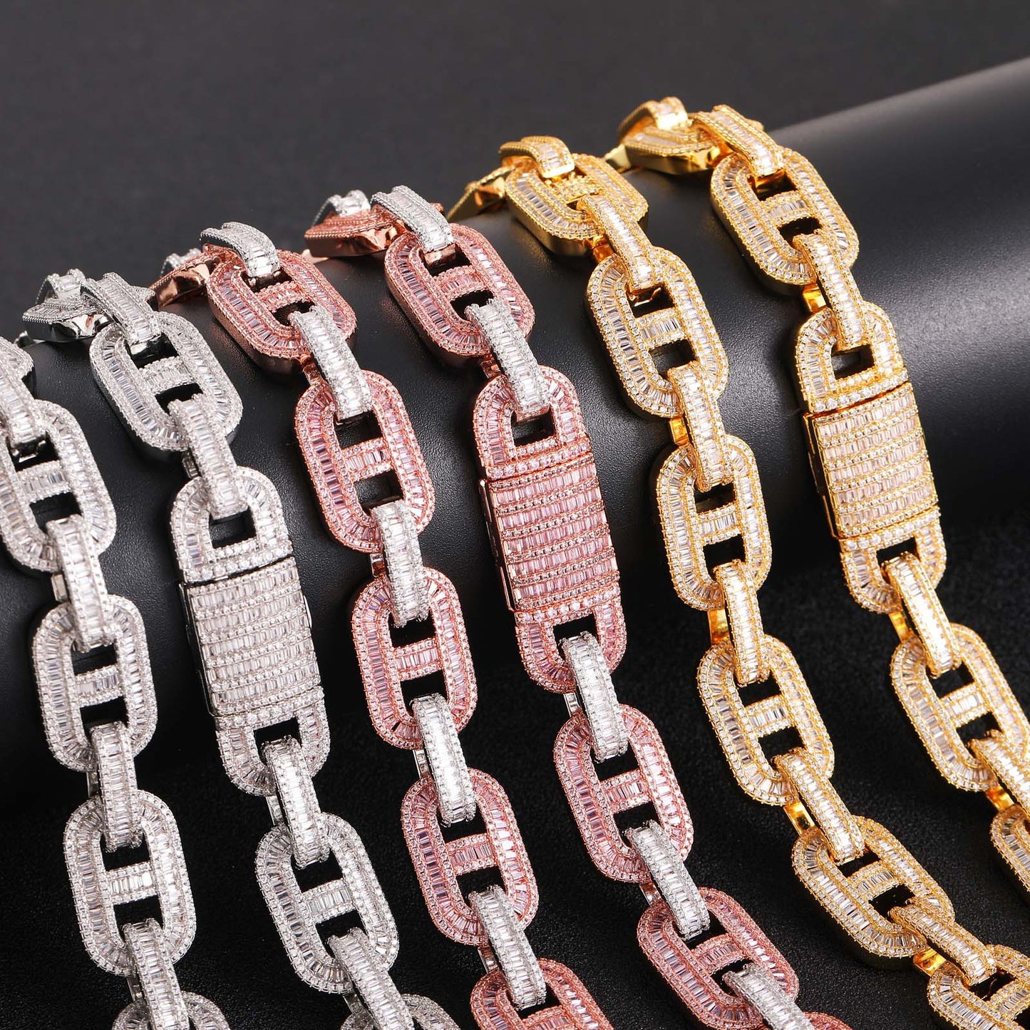 Hip Hop Coffee Bean Pig Nose Necklace 15mmT Cubic Zirconia Clavicle Chain Rap Rapper Men's Necklace Jewelry