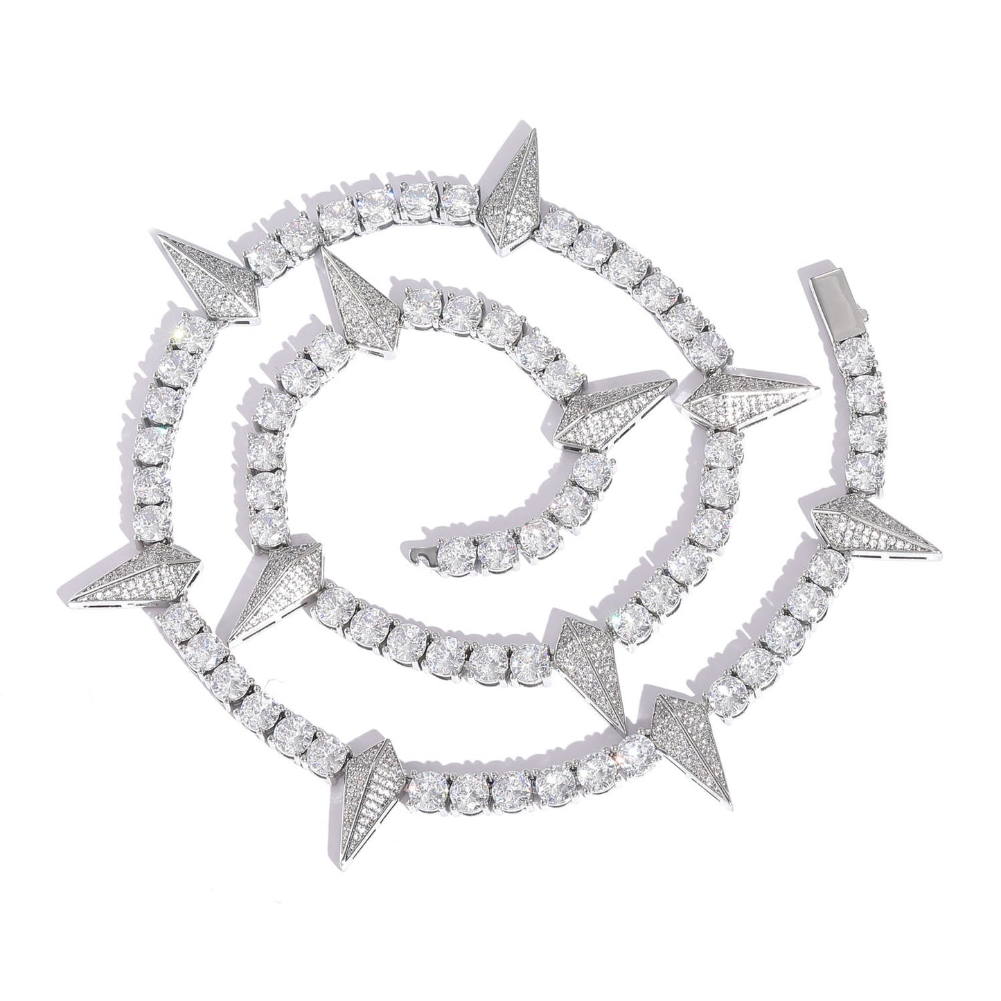 Hip Hop Bling 5mm Brass Plated Gold Zircon Tennis Chain Iced Out Wolf Tooth Cubic Zircon CZ Necklace Jewelry