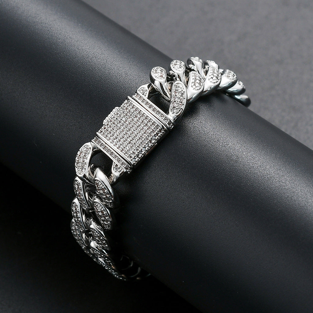15MM Gold Filled Cuban Link Bracelet Hip Hop Jewelry CZ Fully Iced Out Miami 14K Solid Diamond Cuban Link Fshion Bracelet Jewelry
